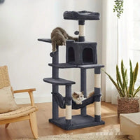 HKM-4941501 Sisal Cat Climbing Frame & Scratching Pole in Dark Gray, Light Gray, Pink, and Light Yellow - 55x45x143cm