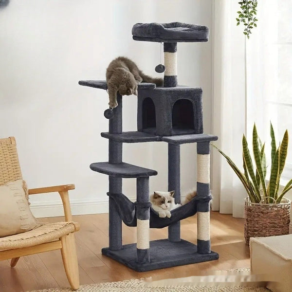 HKM-4941501 Sisal Cat Climbing Frame & Scratching Pole in Dark Gray, Light Gray, Pink, and Light Yellow - 55x45x143cm