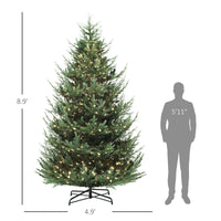 HKM-494227 9 ft Green Prelit Artificial Christmas Tree with 300 LED Lights and Wide Metal Base