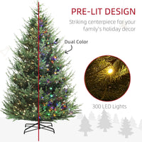 HKM-494227 9 ft Green Prelit Artificial Christmas Tree with 300 LED Lights and Wide Metal Base