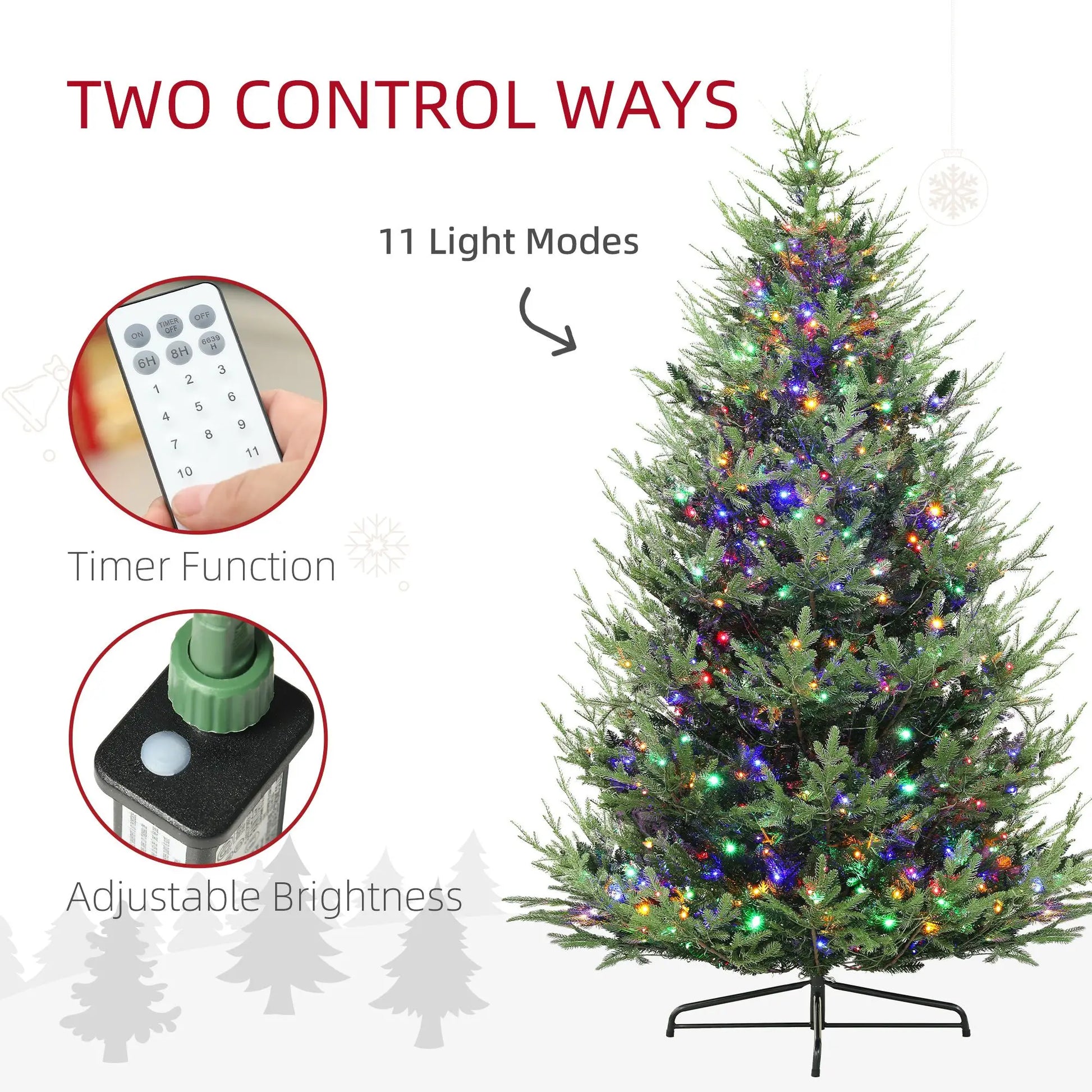 HKM-494227 9 ft Green Prelit Artificial Christmas Tree with 300 LED Lights and Wide Metal Base