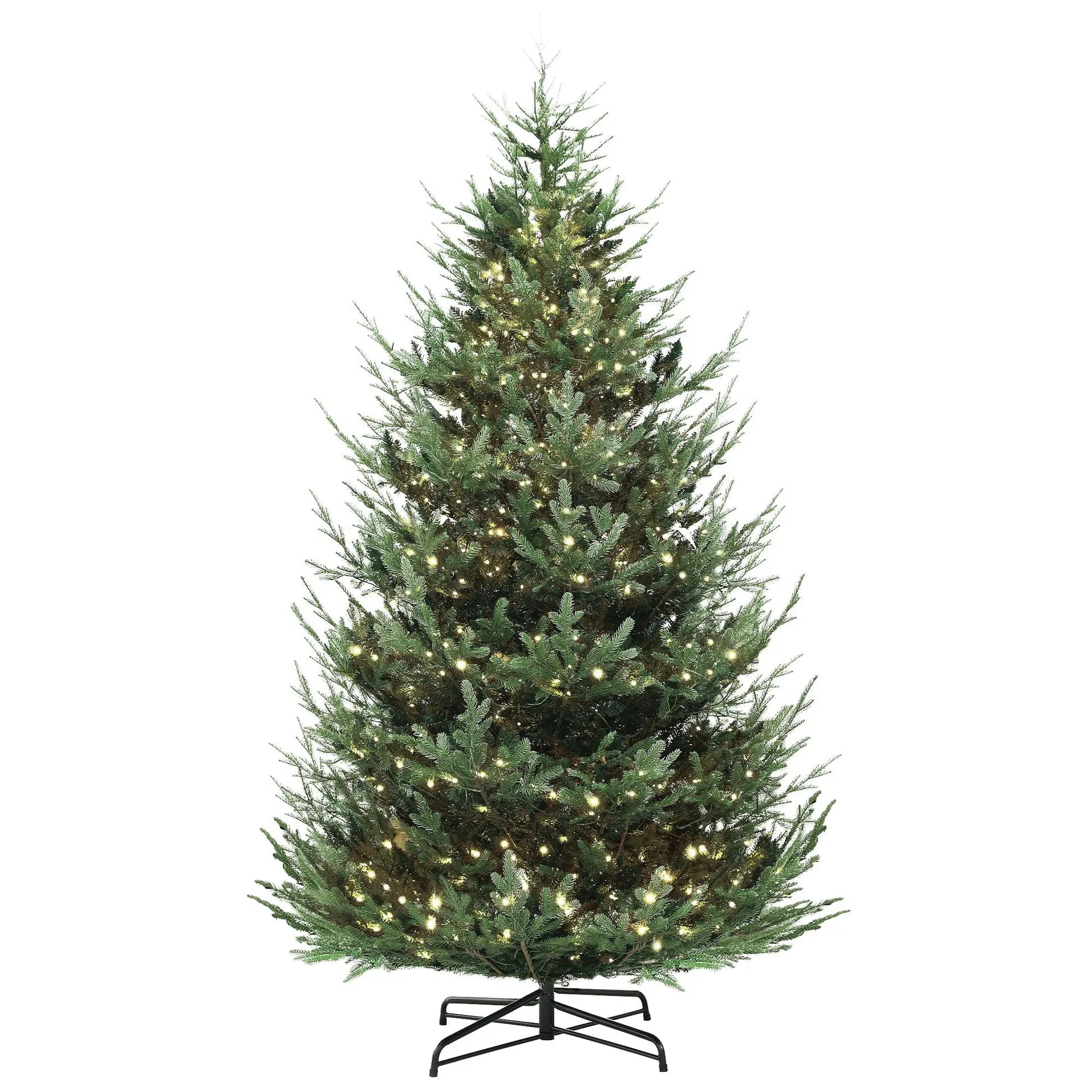 HKM-494227 9 ft Green Prelit Artificial Christmas Tree with 300 LED Lights and Wide Metal Base