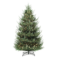 HKM-494227 9 ft Green Prelit Artificial Christmas Tree with 300 LED Lights and Wide Metal Base