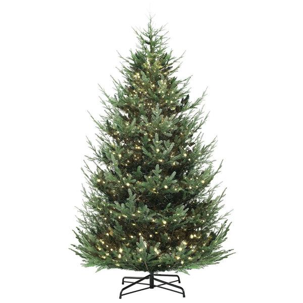 HKM-494227 9 ft Green Prelit Artificial Christmas Tree with 300 LED Lights and Wide Metal Base