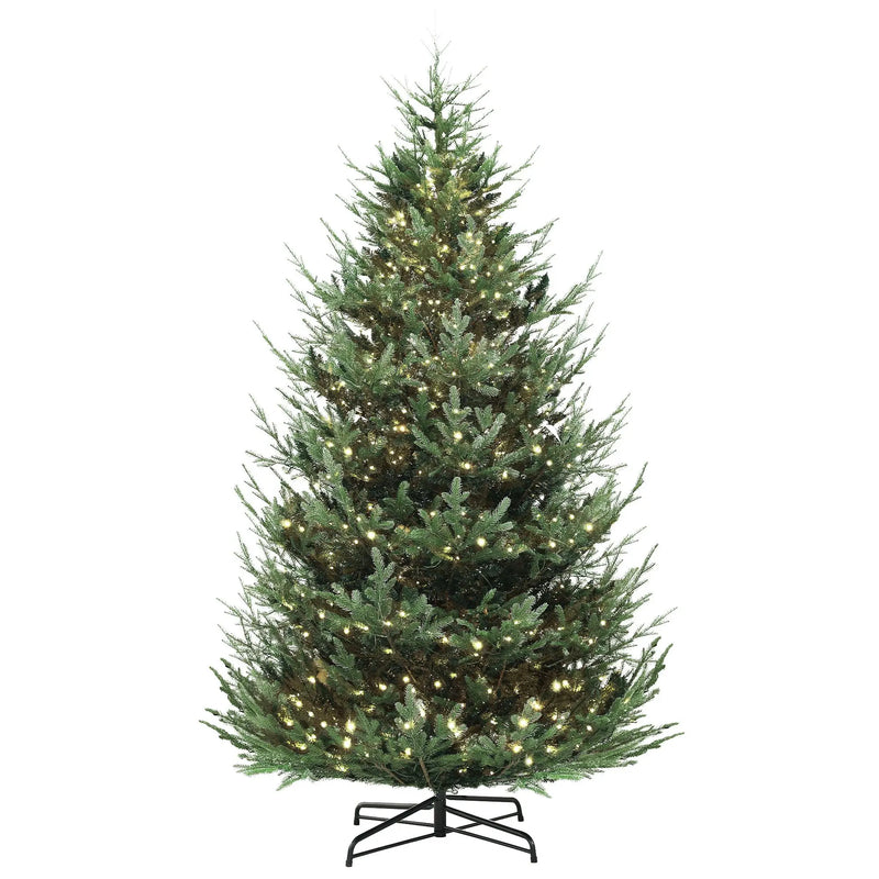 HKM-494227 9 ft Green Prelit Artificial Christmas Tree with 300 LED Lights and Wide Metal Base