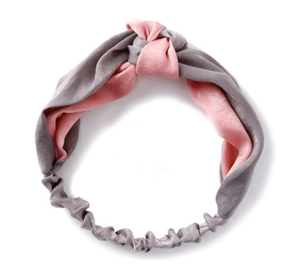 HKM-494355 Retro Satin Wide-Brimmed Color Block Knot Headband for Women
