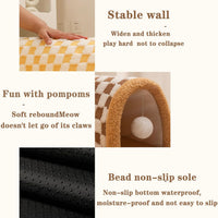 HKM-4944701 Plush Plaid Cat Tunnel Bed with Central Mat – 2-in-1 Indoor Cat Play and Sleep Space
