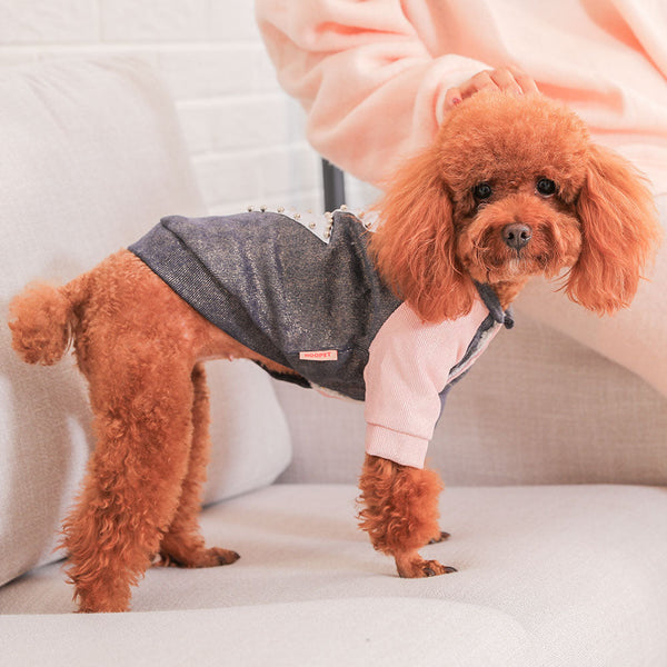 HKM-4945597 Cute Cotton Coat for Small Dogs - Three-Color Stitching, Sizes XS to XXL