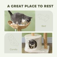 HKM-4946493 Modern 37-Inch Cat Tree with Wooden Scratching Posts, Condo, Beds, Cushions, and Toy Balls
