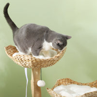 HKM-4946493 Modern 37-Inch Cat Tree with Wooden Scratching Posts, Condo, Beds, Cushions, and Toy Balls