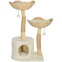 HKM-4946493 Modern 37-Inch Cat Tree with Wooden Scratching Posts, Condo, Beds, Cushions, and Toy Balls