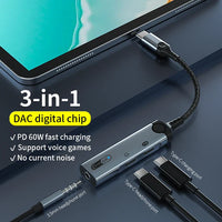 HKM-494675 USB-C to 3.5mm Headphone Jack Earphone Splitter with 60W Fast Charge for iPhone 15