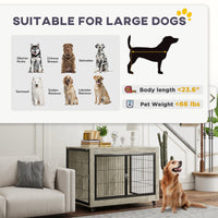 HKM-4946877 39-Inch Dog Crate Furniture Side Table on Wheels – Gray, Interchangeable Access Doors, Ideal for Large Dogs up to 66 lbs