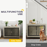 HKM-4946877 39-Inch Dog Crate Furniture Side Table on Wheels – Gray, Interchangeable Access Doors, Ideal for Large Dogs up to 66 lbs