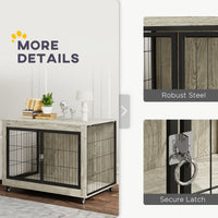 HKM-4946877 39-Inch Dog Crate Furniture Side Table on Wheels – Gray, Interchangeable Access Doors, Ideal for Large Dogs up to 66 lbs