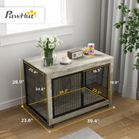 HKM-4946877 39-Inch Dog Crate Furniture Side Table on Wheels – Gray, Interchangeable Access Doors, Ideal for Large Dogs up to 66 lbs