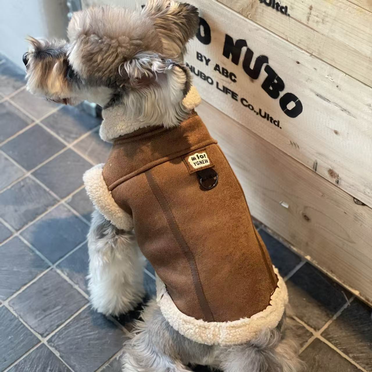 HKM-4948797 Fleece Lined Dog Coat in Chinese Parasol Color – Soft Peach Skin Fabric with Lamb Wool Vest