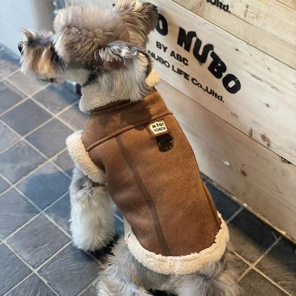 HKM-4948797 Fleece Lined Dog Coat in Chinese Parasol Color – Soft Peach Skin Fabric with Lamb Wool Vest