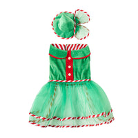HKM-4950589 Cute Green Gauze Skirt and Hat Outfit for Dogs - Holiday Pet Clothing