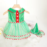 HKM-4950589 Cute Green Gauze Skirt and Hat Outfit for Dogs - Holiday Pet Clothing