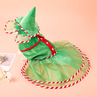 HKM-4950589 Cute Green Gauze Skirt and Hat Outfit for Dogs - Holiday Pet Clothing