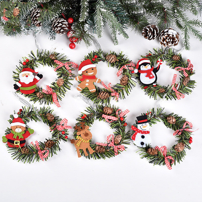 HKM-495059 Christmas PVC Wreath Pendant with Snowman, Elk, Bear, and Gingerbread Design