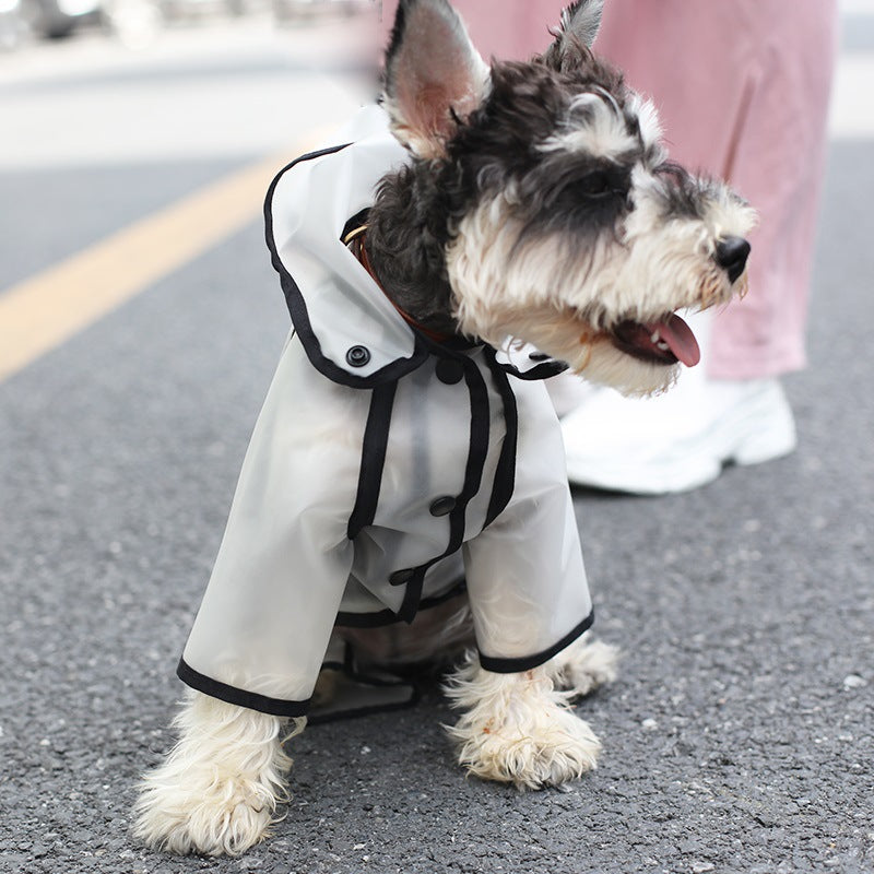 HKM-4951357 Waterproof Four-Legged Dog Raincoat for Small to Medium Pets, Clear White and Black Options