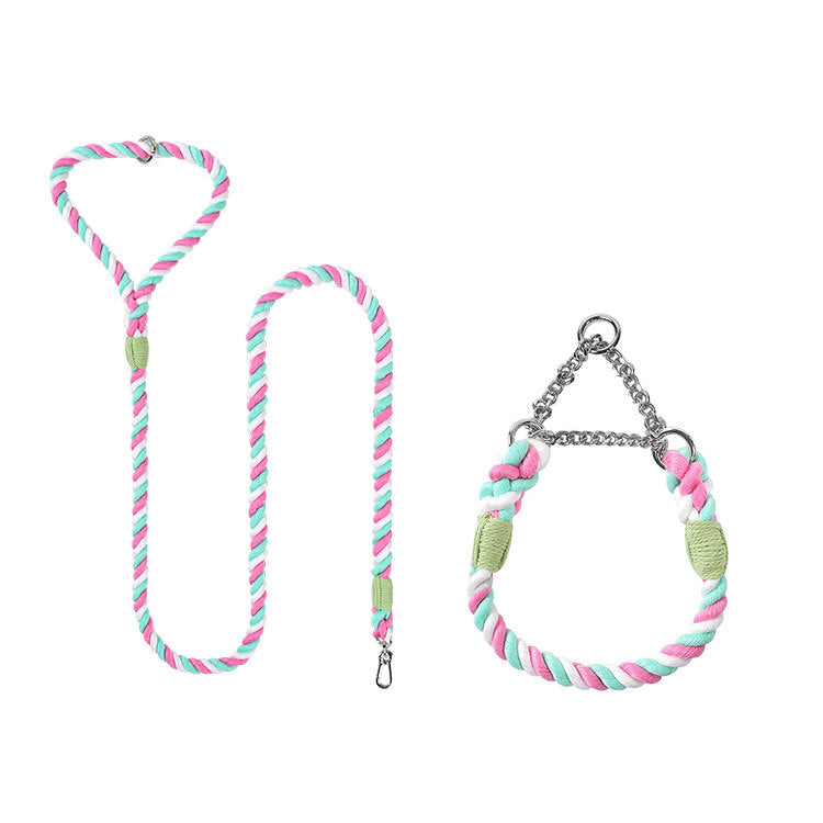 HKM-4952765 Woven Cotton Dog Leash and Collar Set in Vibrant Colors