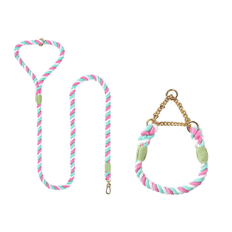 HKM-4952765 Woven Cotton Dog Leash and Collar Set in Vibrant Colors