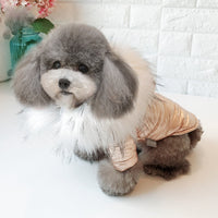 HKM-4953149 Cozy Cotton-Padded Dog Jacket with Fur Collar in Bright Gold and Silver