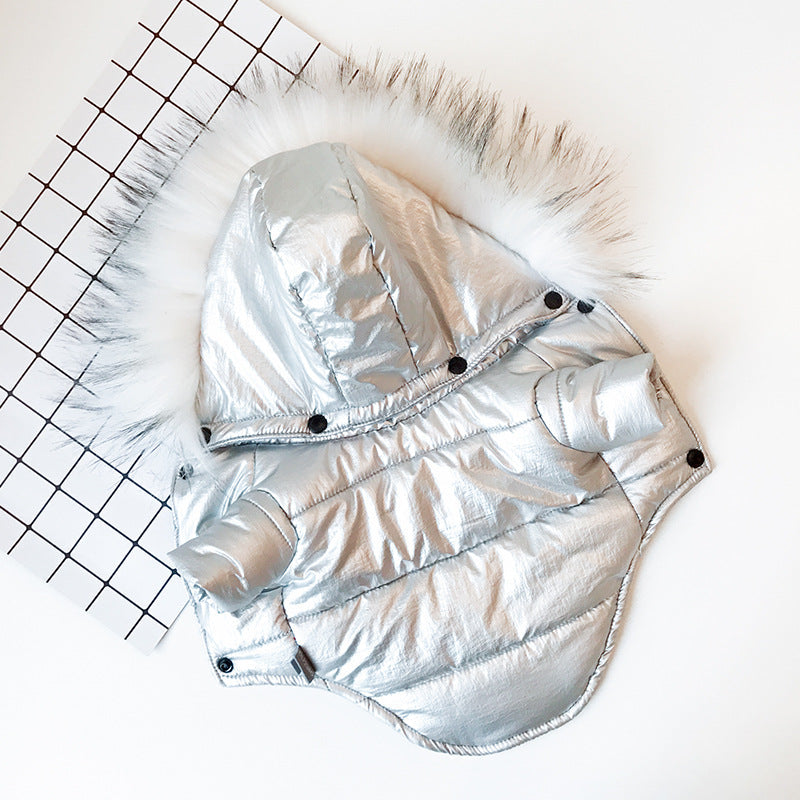 HKM-4953149 Cozy Cotton-Padded Dog Jacket with Fur Collar in Bright Gold and Silver