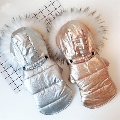 HKM-4953149 Cozy Cotton-Padded Dog Jacket with Fur Collar in Bright Gold and Silver