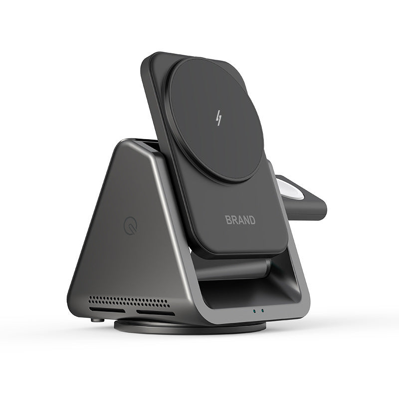 HKM-495315 Three-in-One Fast Wireless Charger with Magnetic Bracket for Compatible Devices