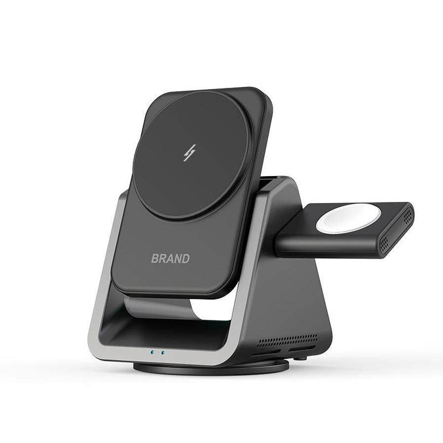 HKM-495315 Three-in-One Fast Wireless Charger with Magnetic Bracket for Compatible Devices