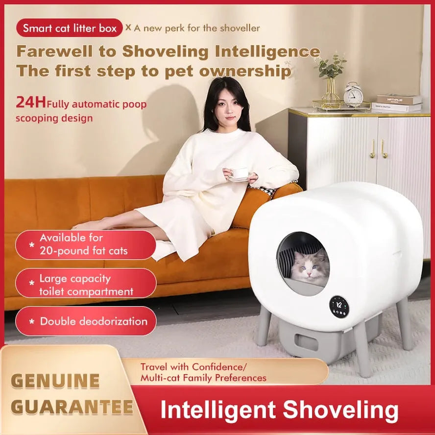 HKM-495379 Smart App-Controlled Automatic Self-Cleaning Cat Litter Box with Electronic Functionality