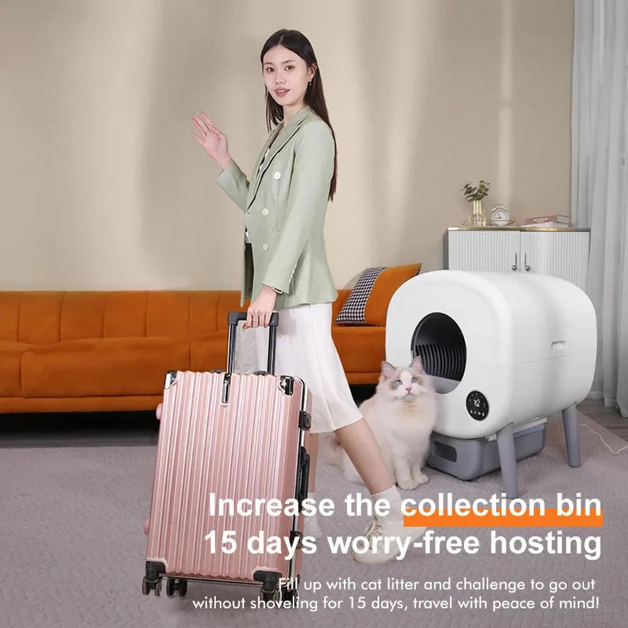 HKM-495379 Smart App-Controlled Automatic Self-Cleaning Cat Litter Box with Electronic Functionality