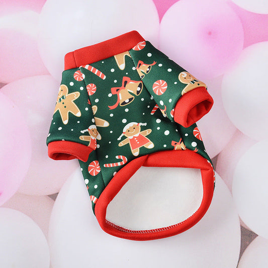 HKM-4954045 Christmas-themed Cartoon Dog Clothing - Mesh Vest Style in Red and Green Snowman and Deer Designs