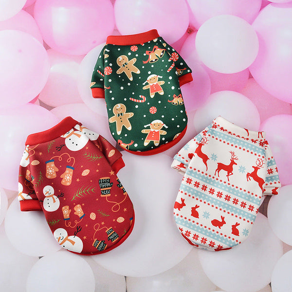 HKM-4954045 Christmas-themed Cartoon Dog Clothing - Mesh Vest Style in Red and Green Snowman and Deer Designs