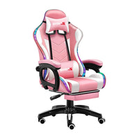 HKM-495635 Pink LED RGB Gaming Chair with Massage Function and Built-In Speakers