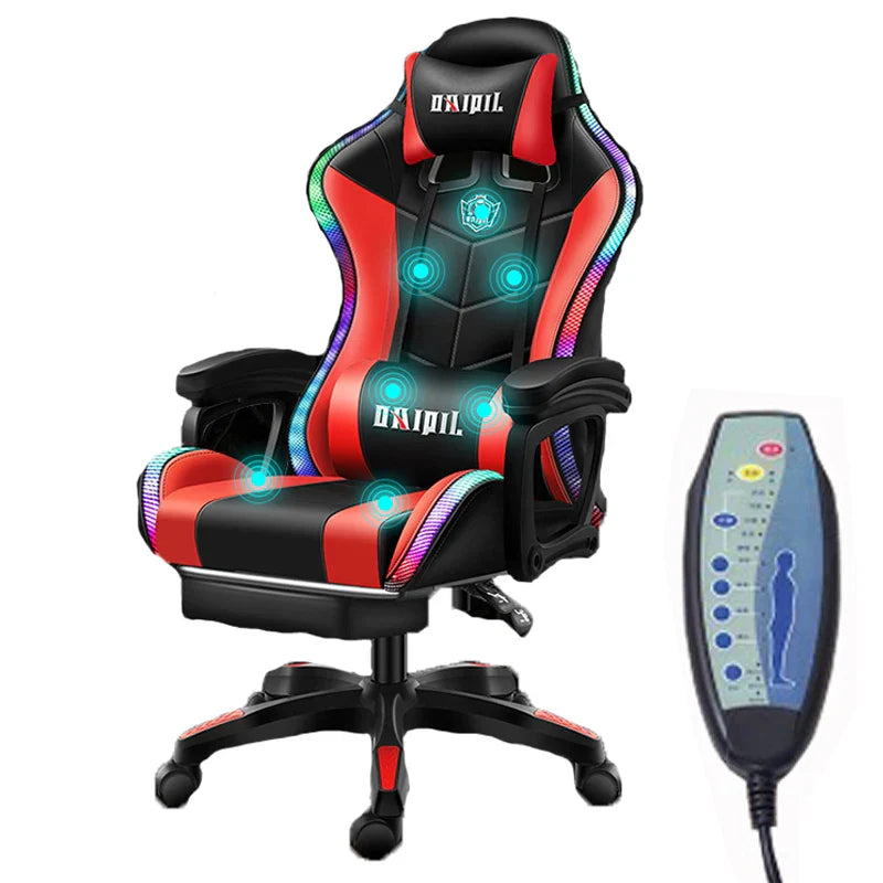 HKM-495635 Pink LED RGB Gaming Chair with Massage Function and Built-In Speakers
