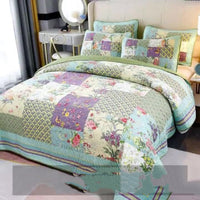 HKM-495763 Floral Splicing Cotton Quilt Set - Three-Piece Bedding for All Seasons