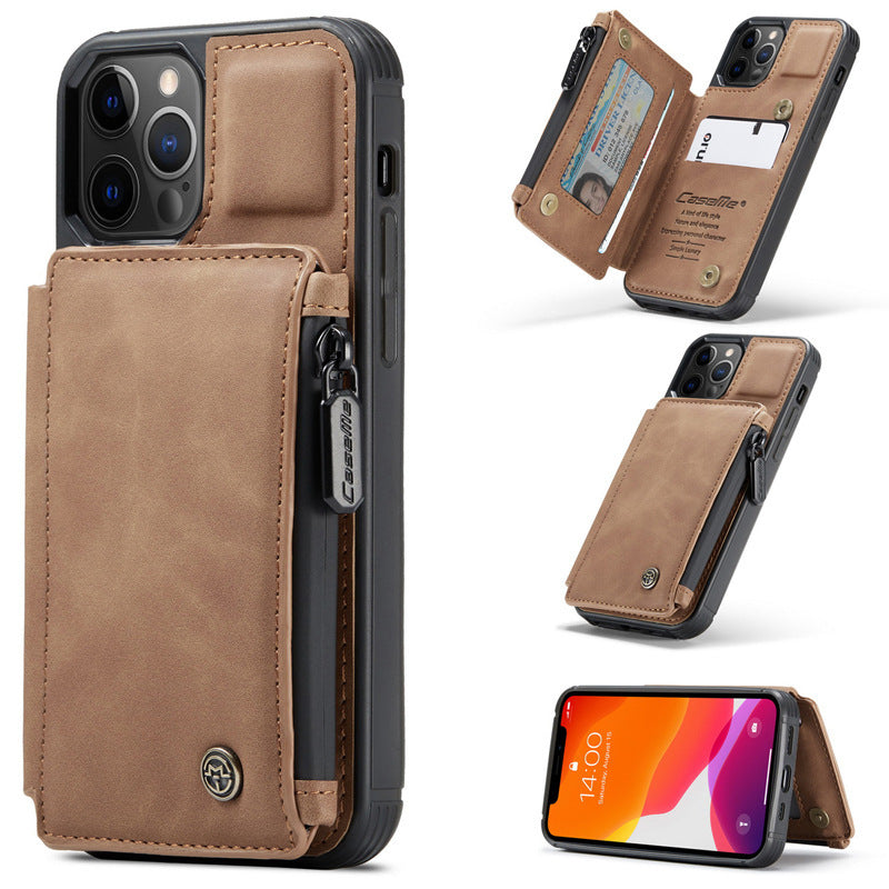 HKM-496019 Frosted Multifunctional Zipper Phone Case with Card Slots for iPhone and Samsung Models