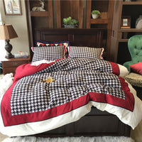 HKM-496083 Cotton North Velvet Houndstooth Bedding Set - 4 Piece Quilt Cover, Sheets, Pillow Cases