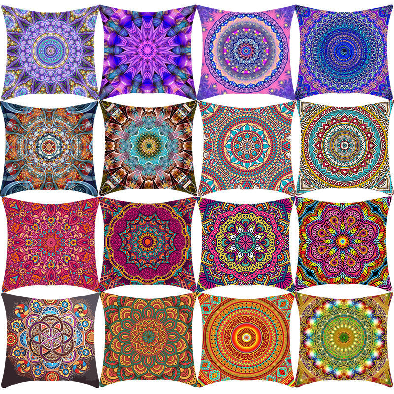 HKM-496211 Retro Ethnic Mandala Pillow Cover - Single-Sided 45x45cm, Various Solid Colors