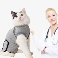 HKM-4962877 Gray Cotton Clothes for Cat Post-Sterilization Recovery - Sizes XXS to M