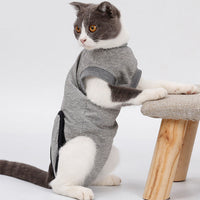 HKM-4962877 Gray Cotton Clothes for Cat Post-Sterilization Recovery - Sizes XXS to M