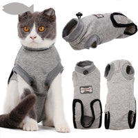HKM-4962877 Gray Cotton Clothes for Cat Post-Sterilization Recovery - Sizes XXS to M