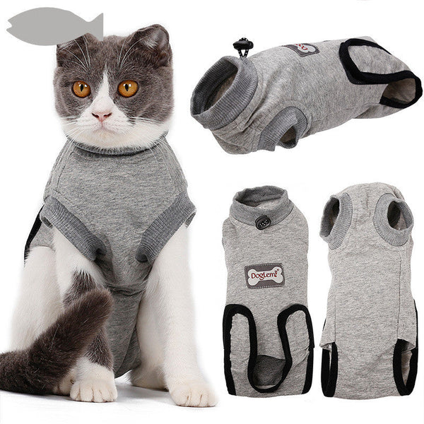 HKM-4962877 Gray Cotton Clothes for Cat Post-Sterilization Recovery - Sizes XXS to M