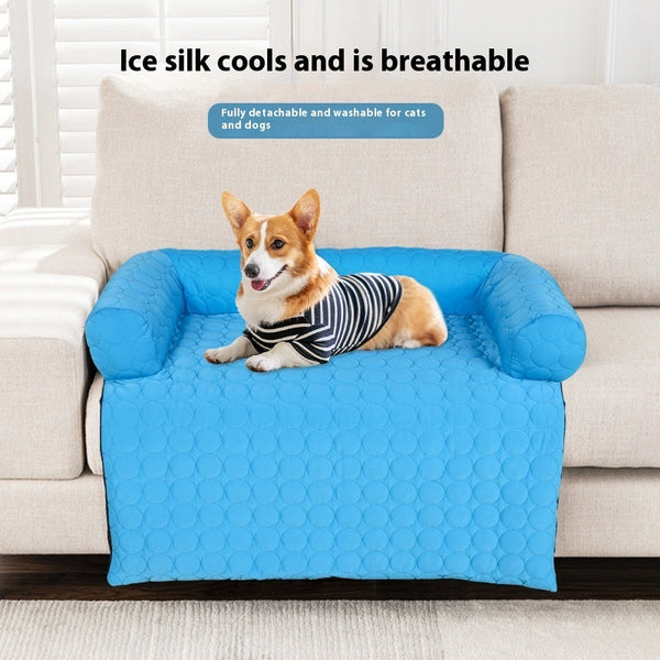 HKM-4963133 Comfortable Blue Ice Silk Dog Bed for All Seasons - Sizes S, XL, 2XL