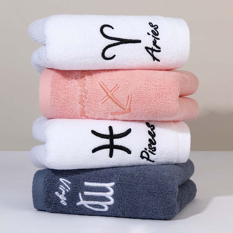 HKM-496339 Plus-sized Thick Absorbent Pure Cotton Constellation Bath Towel with Embroidery